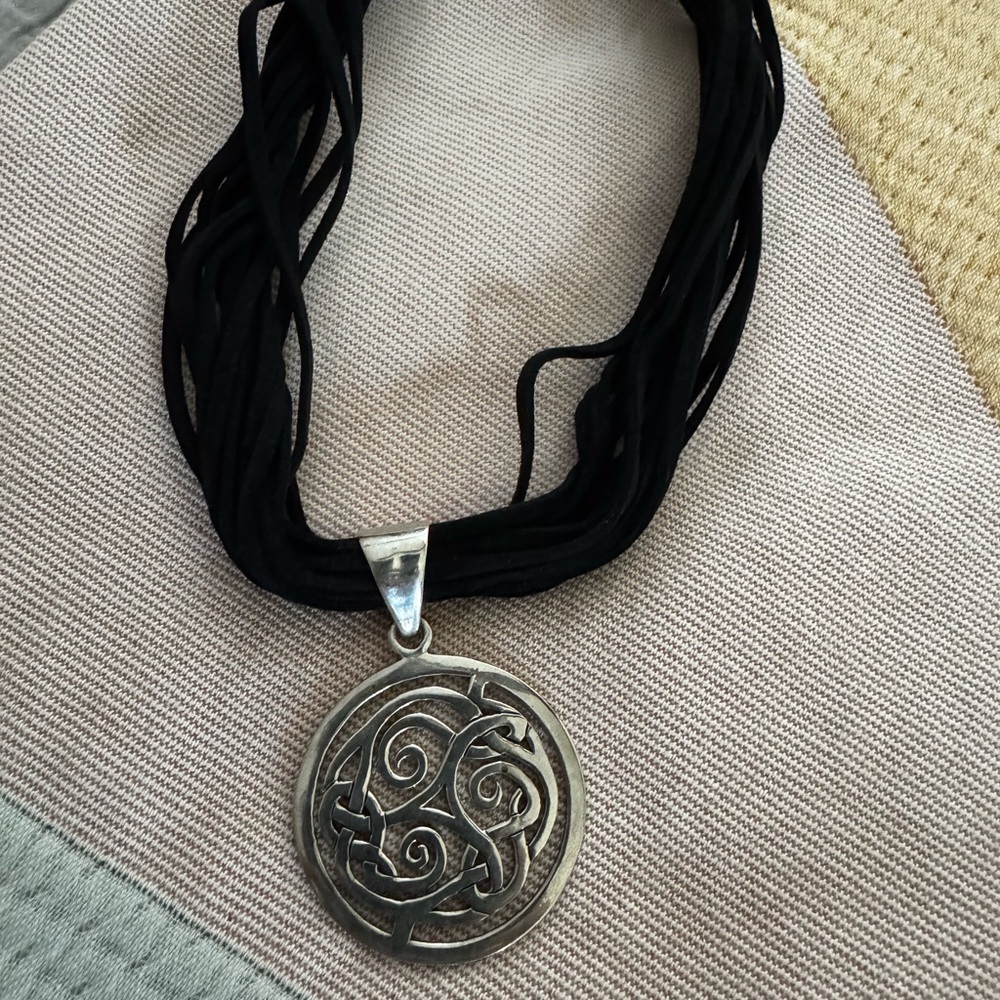 Silpada Silver Celtic Pendant Necklace with Black Cord